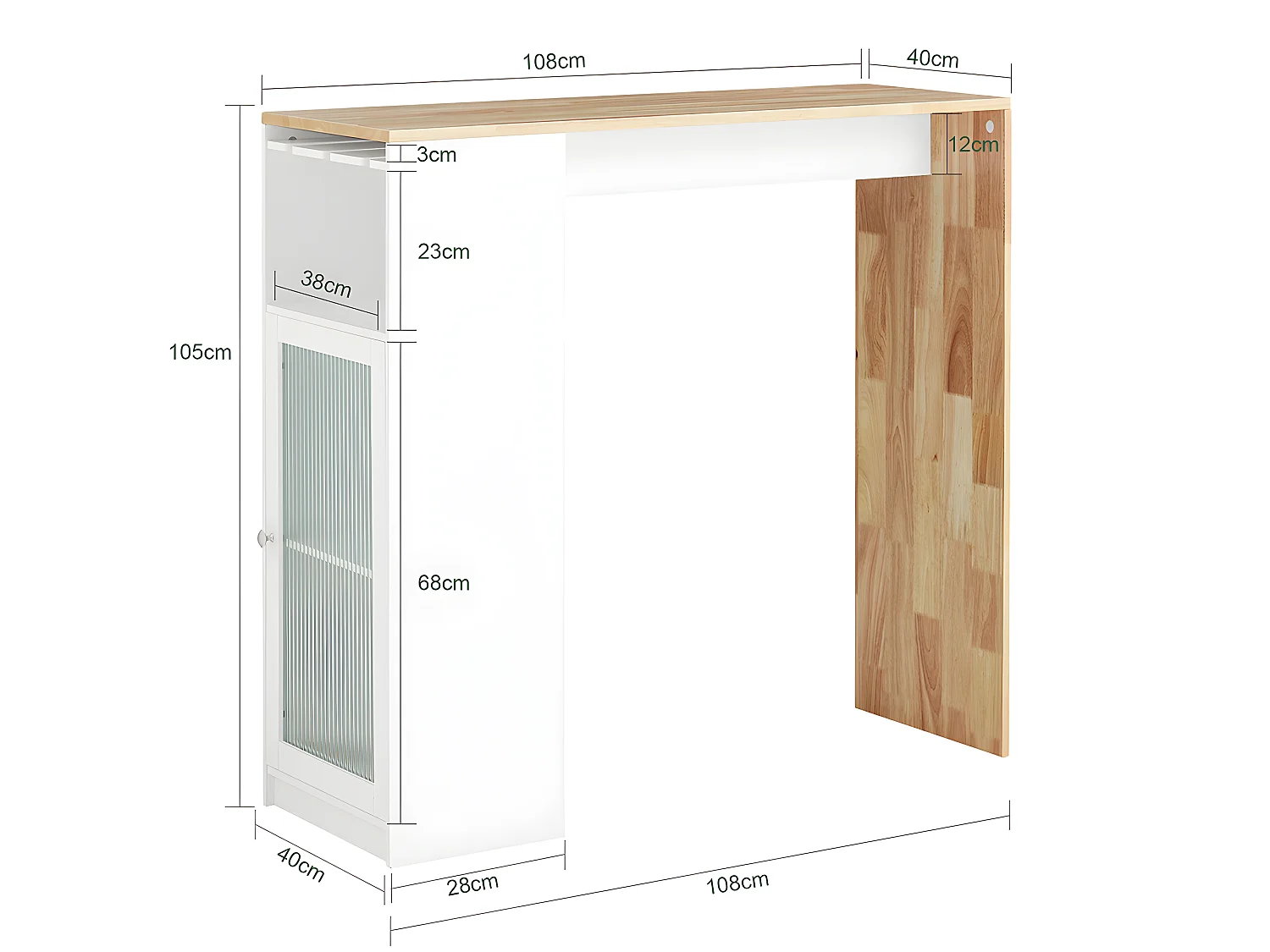 SoBuy Bartafel, keukentafel, eettafel, bistrotafel, bartafel voor keuken, eetkamer met 1 deur en glashouder, 108 x 40 x 105 cm, FWT99-WN