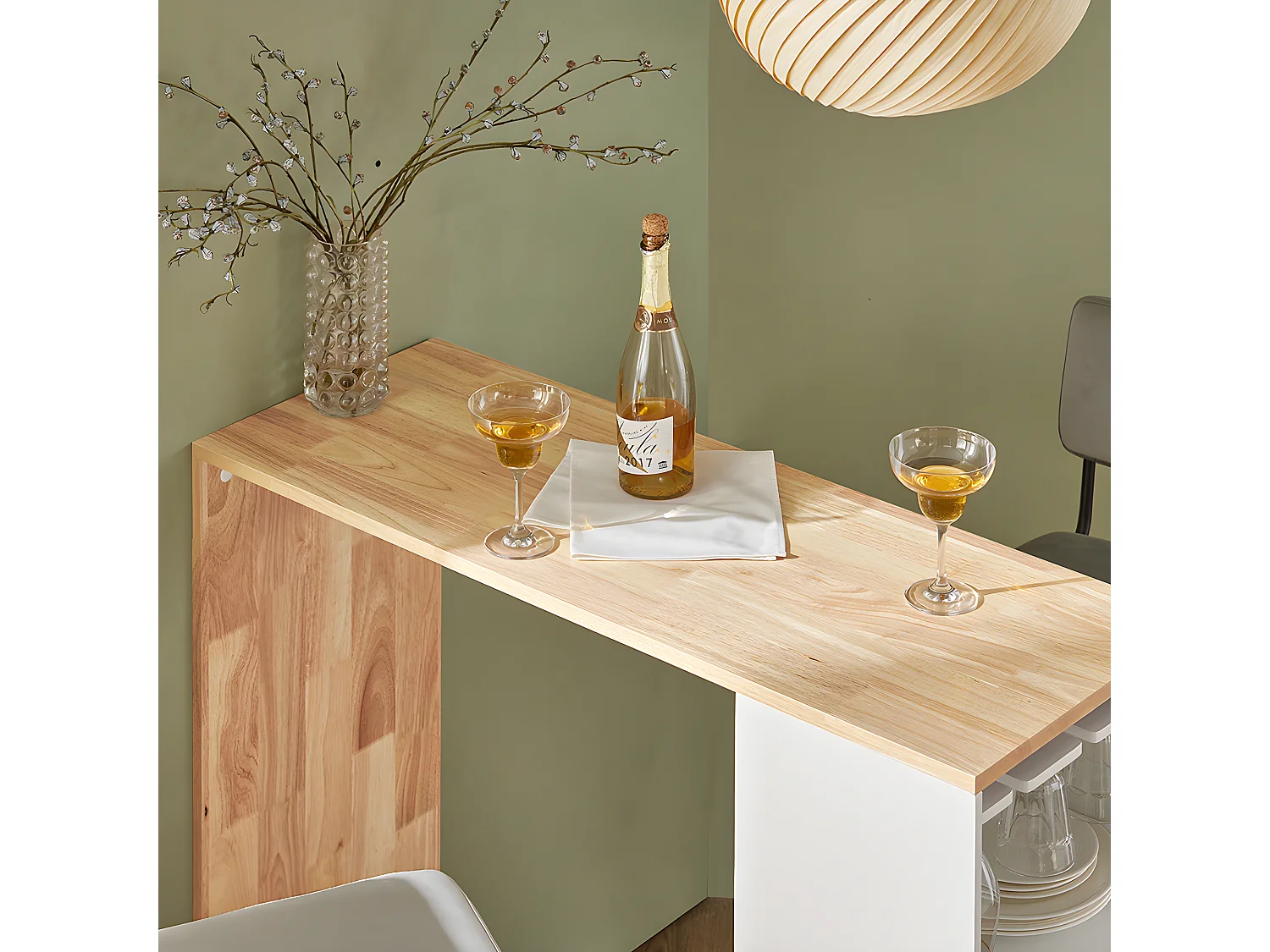 SoBuy Bartafel, keukentafel, eettafel, bistrotafel, bartafel voor keuken, eetkamer met 1 deur en glashouder, 108 x 40 x 105 cm, FWT99-WN