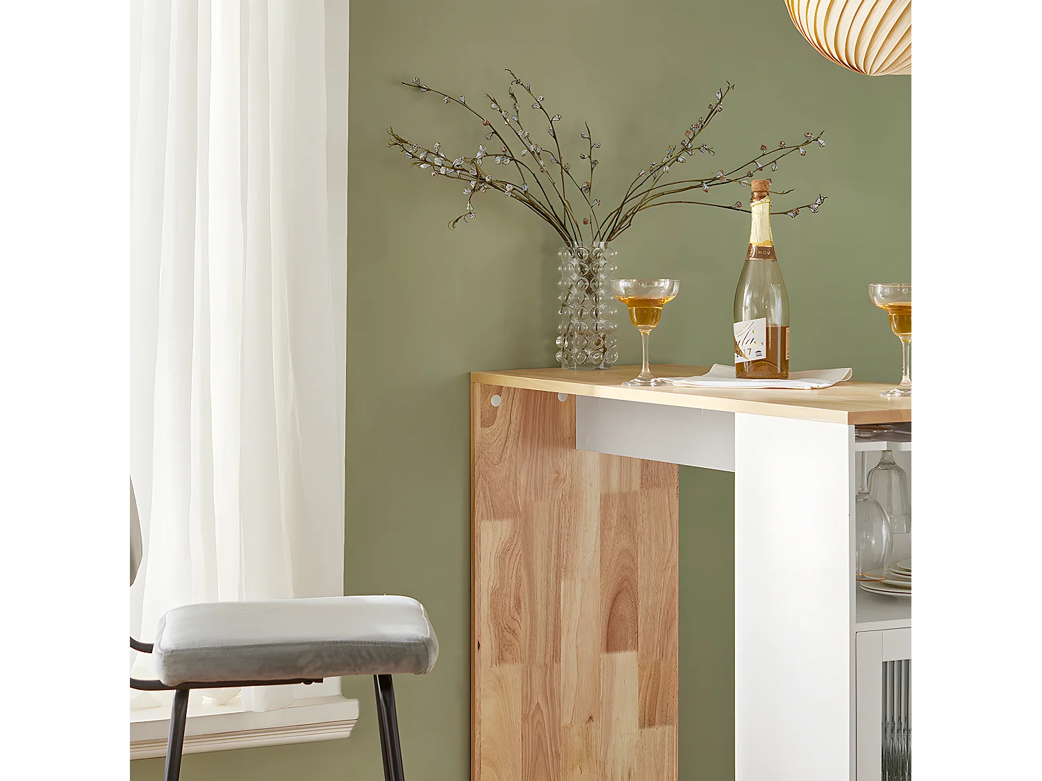 SoBuy Bartafel, keukentafel, eettafel, bistrotafel, bartafel voor keuken, eetkamer met 1 deur en glashouder, 108 x 40 x 105 cm, FWT99-WN