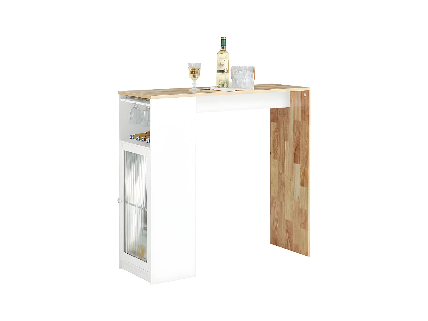 SoBuy Table Haute de Bar, Table à Manger, Table Bistro, Mange-Debout, Salle à Manger, Salon avec 1 Porte et Porte-Verre, 108 x 40 x 105 cm, FWT99-WN