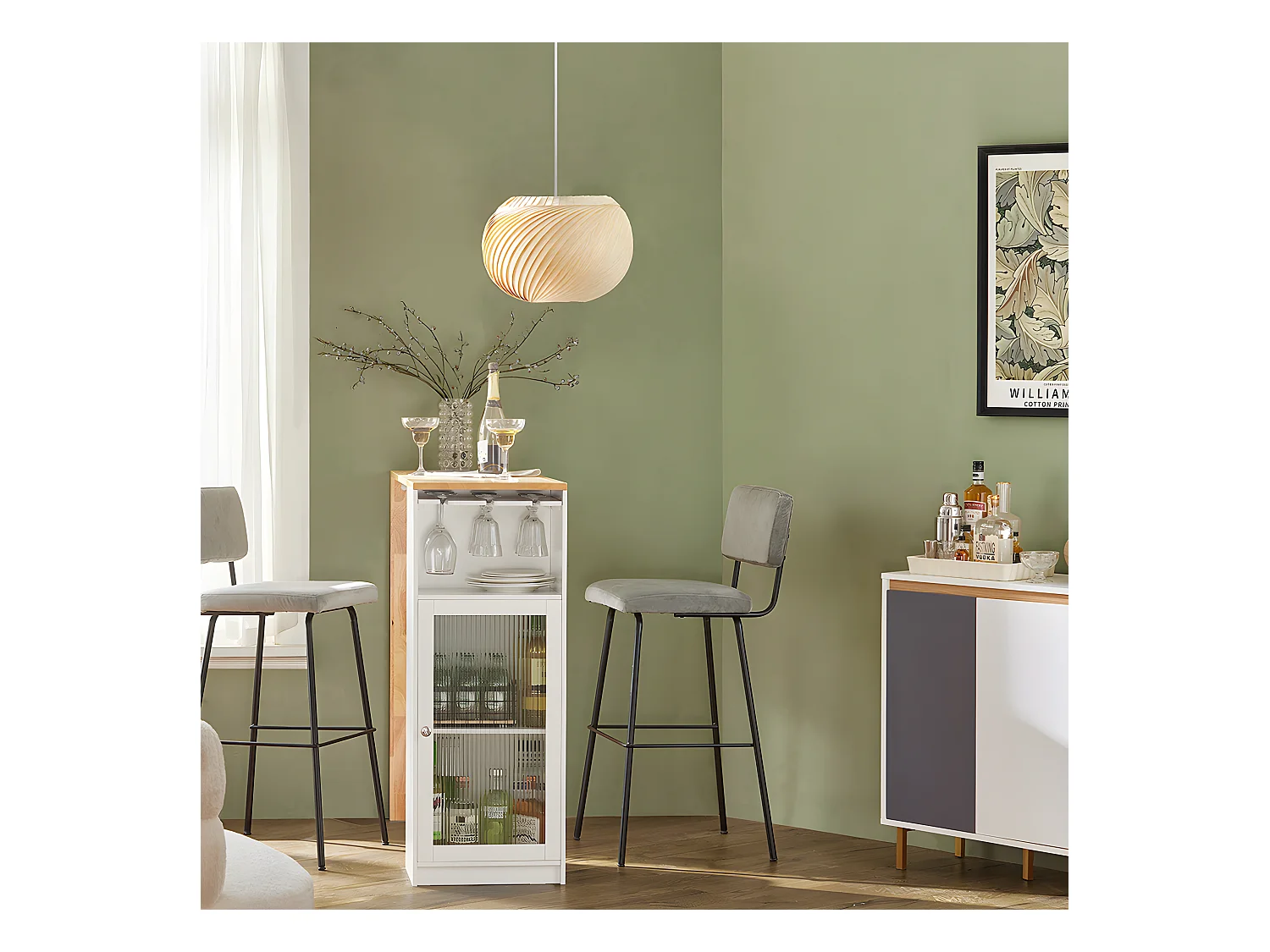 SoBuy Table Haute de Bar, Table à Manger, Table Bistro, Mange-Debout, Salle à Manger, Salon avec 1 Porte et Porte-Verre, 108 x 40 x 105 cm, FWT99-WN