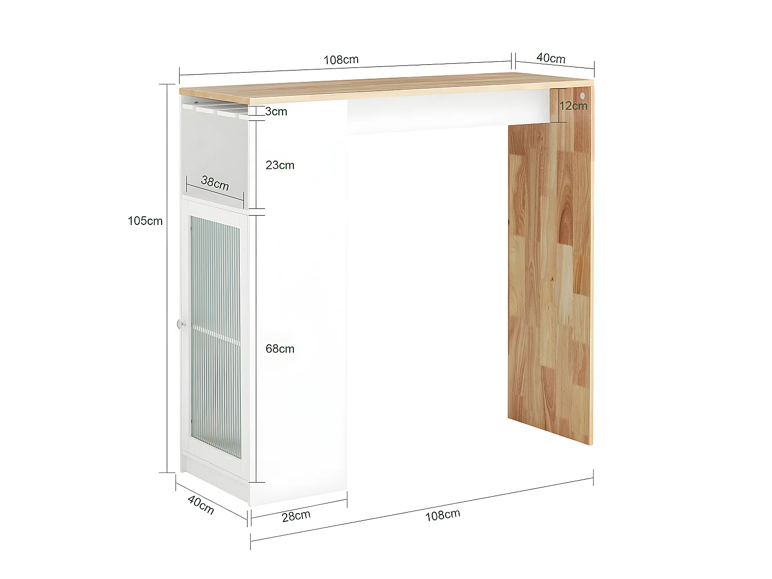 SoBuy Table Haute de Bar, Table à Manger, Table Bistro, Mange-Debout, Salle à Manger, Salon avec 1 Porte et Porte-Verre, 108 x 40 x 105 cm, FWT99-WN