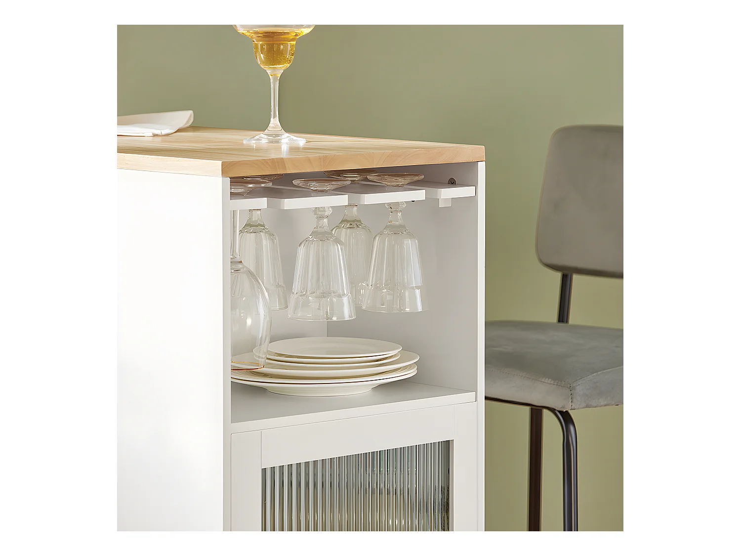 SoBuy Table Haute de Bar, Table à Manger, Table Bistro, Mange-Debout, Salle à Manger, Salon avec 1 Porte et Porte-Verre, 108 x 40 x 105 cm, FWT99-WN