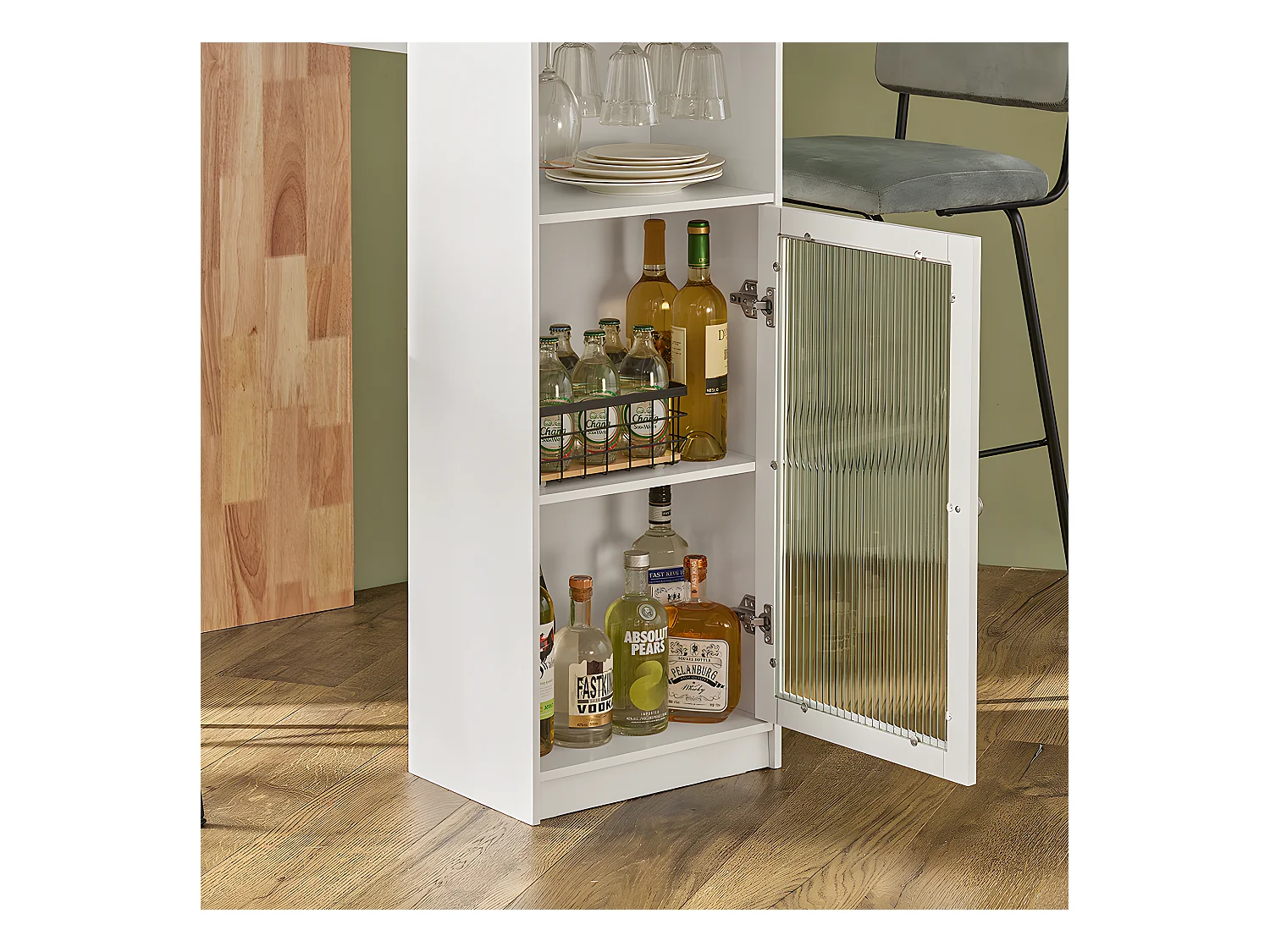 SoBuy Table Haute de Bar, Table à Manger, Table Bistro, Mange-Debout, Salle à Manger, Salon avec 1 Porte et Porte-Verre, 108 x 40 x 105 cm, FWT99-WN