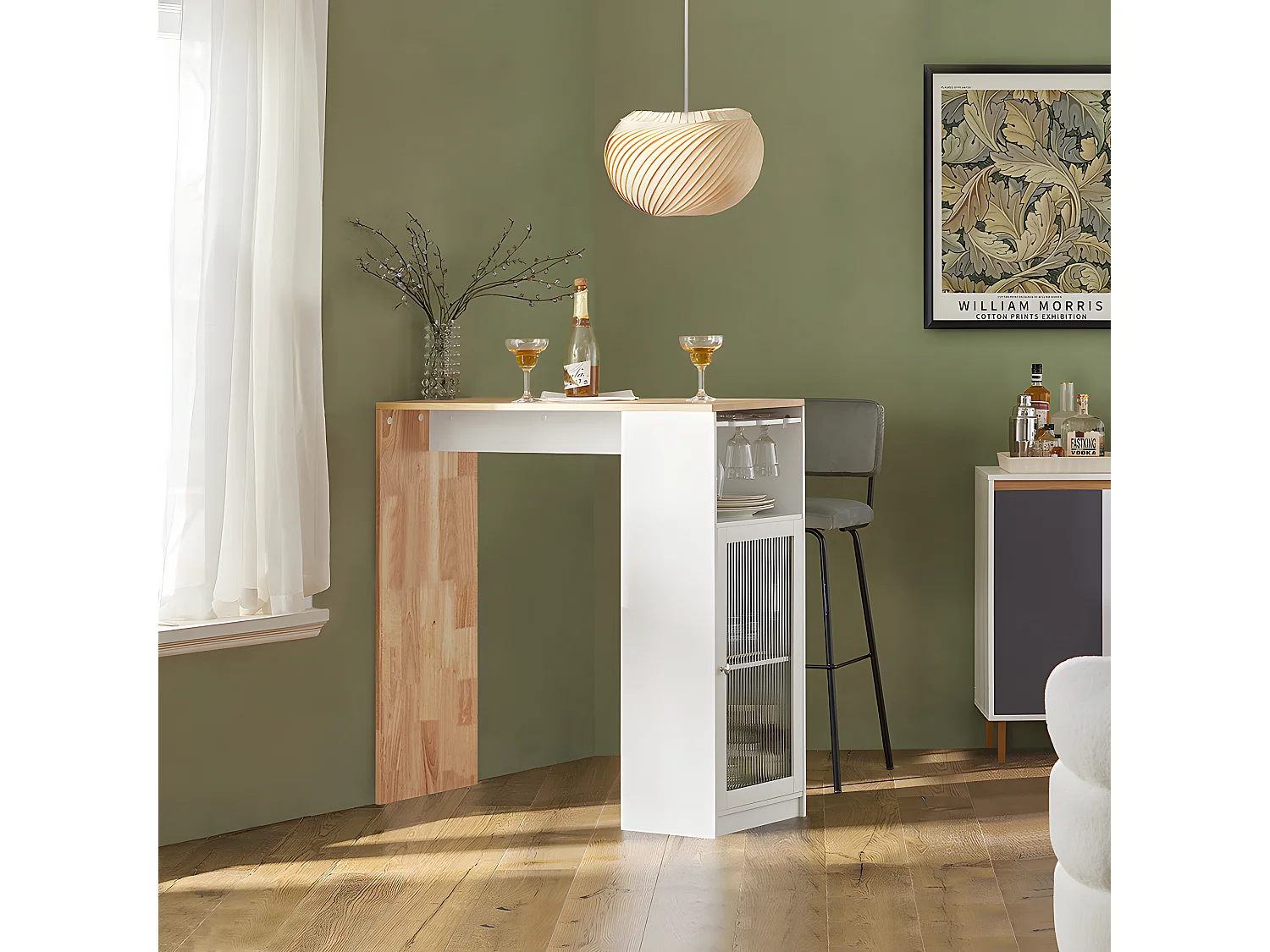 SoBuy Table Haute de Bar, Table à Manger, Table Bistro, Mange-Debout, Salle à Manger, Salon avec 1 Porte et Porte-Verre, 108 x 40 x 105 cm, FWT99-WN