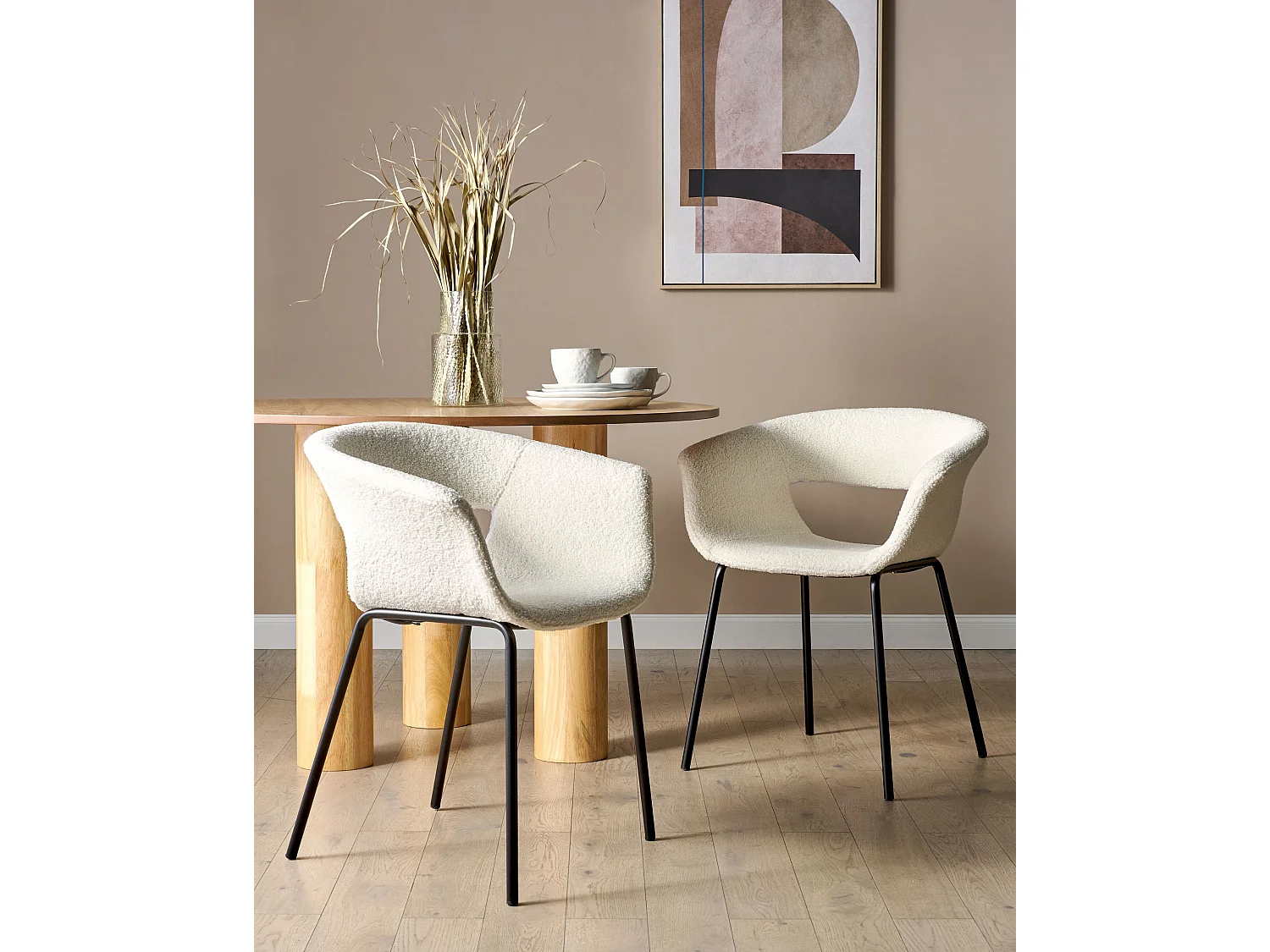 Lot de 2 chaises de salle à manger ELMA Bouclé Blanc cassé