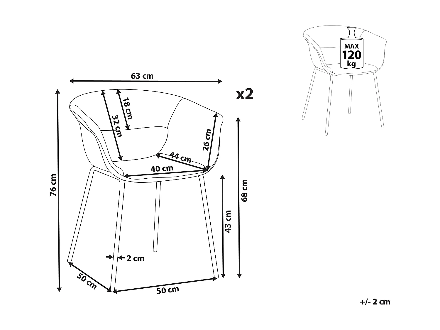 Lot de 2 chaises de salle à manger ELMA Bouclé Blanc cassé