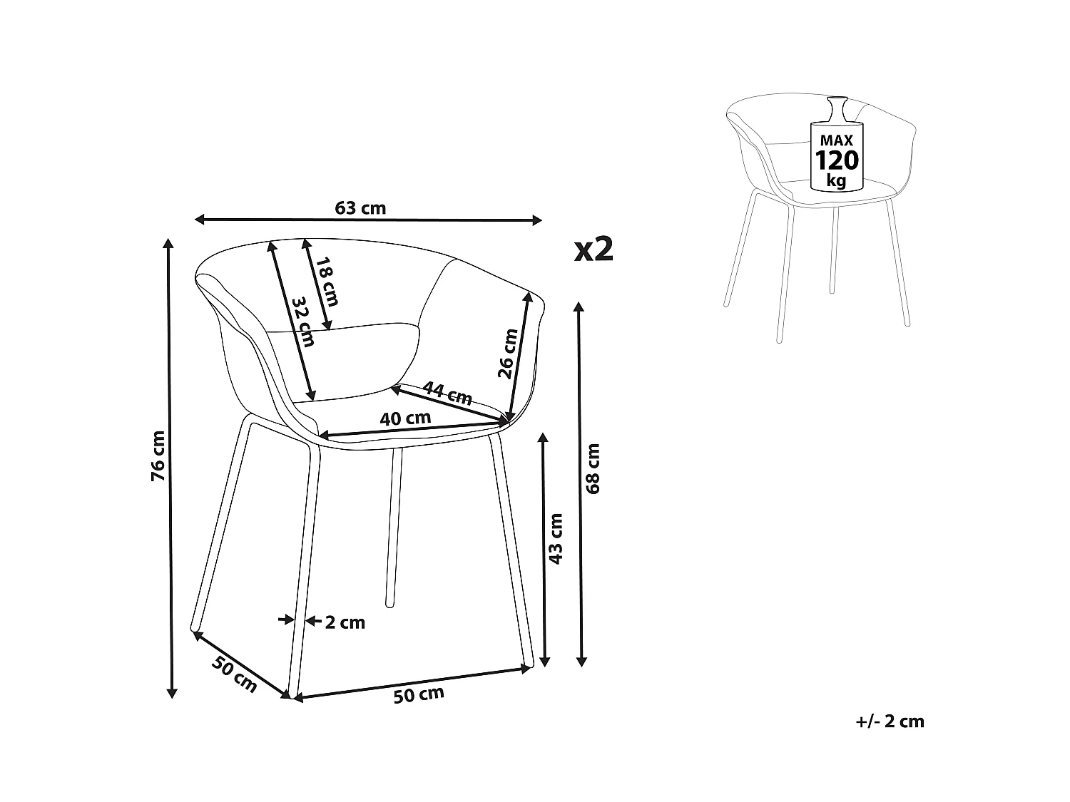 Lot de 2 chaises de salle à manger ELMA Bouclé Blanc cassé