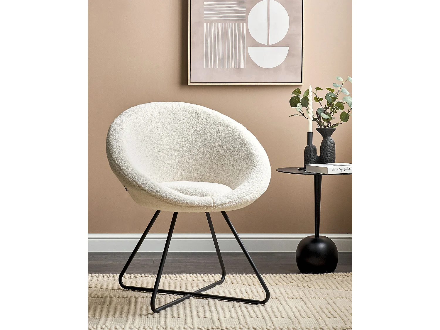 Silla de comedor FLOBY II Bouclé Blanco crema