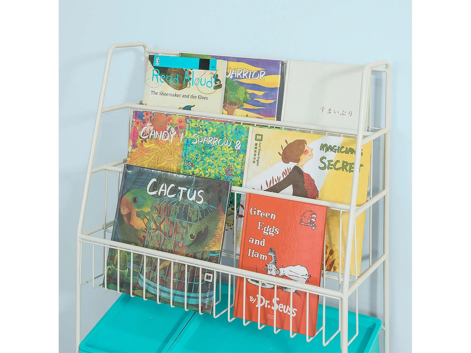 SoBuy KMB07-B Bibliothèque + Coffre de Rangement Coffre à Jouets Étagère à Livres pour Enfants Porte-Revues Étagère de Rangement Jouets