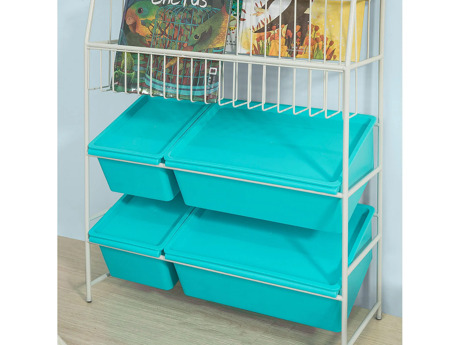 SoBuy KMB07-B Bibliothèque + Coffre de Rangement Coffre à Jouets Étagère à Livres pour Enfants Porte-Revues Étagère de Rangement Jouets