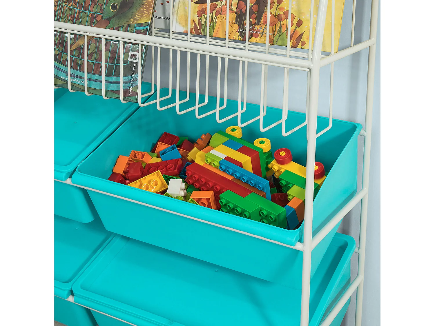 SoBuy KMB07-B Bibliothèque + Coffre de Rangement Coffre à Jouets Étagère à Livres pour Enfants Porte-Revues Étagère de Rangement Jouets