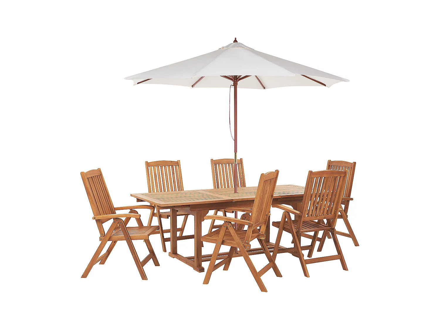 Salle à manger de jardin 6 places JAVA avec parasol (12 options) Acacia Marron clair