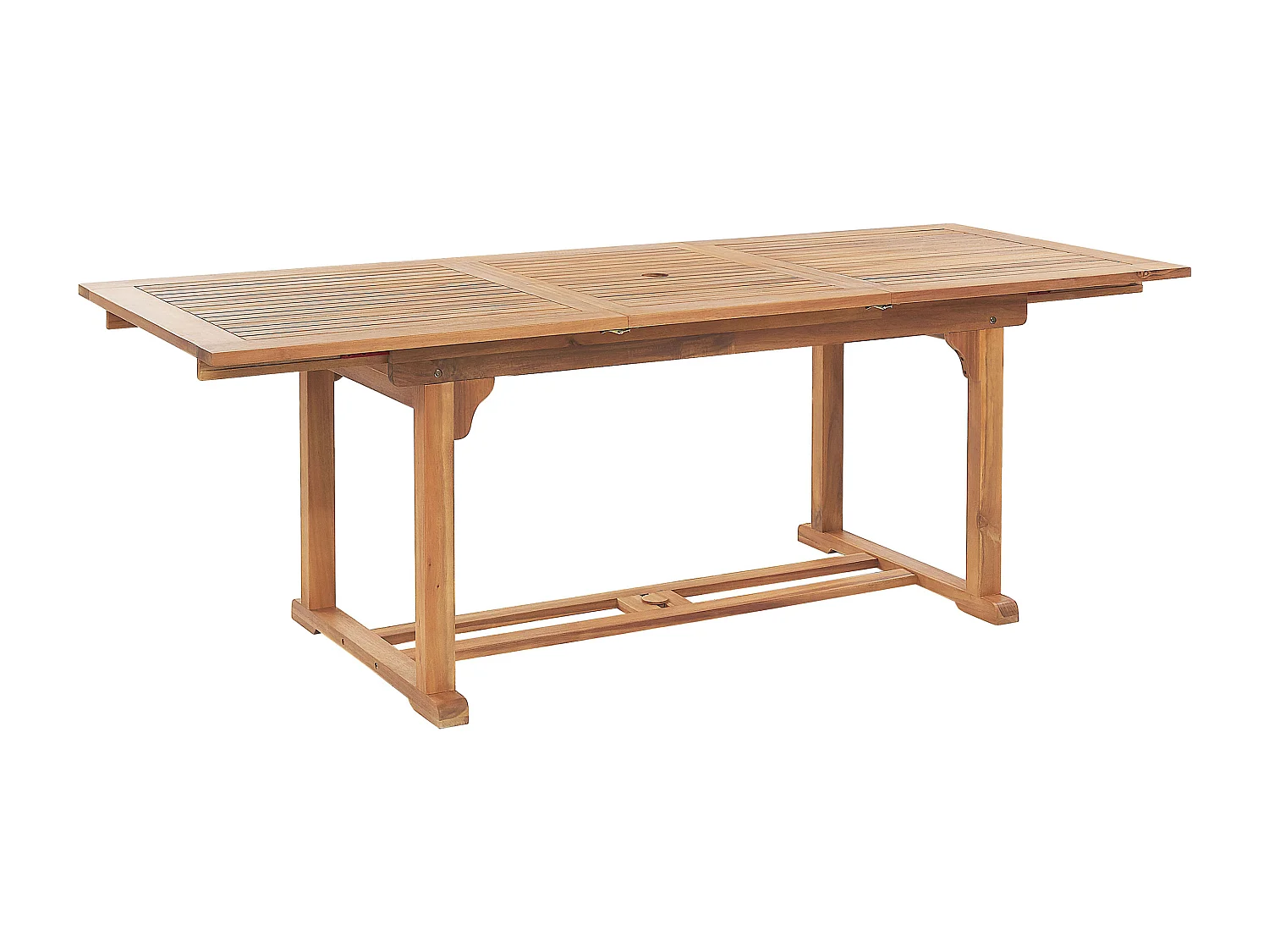 Conjunto de refeições de jardim 6 lugares JAVA com guarda-sol (12 opções) Madeira de acácia Castanho claro