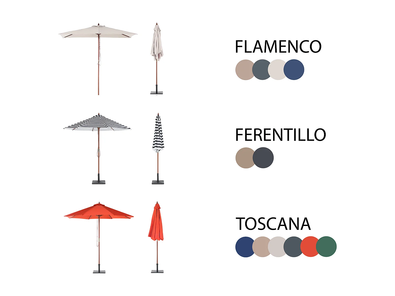 Conjunto de refeições de jardim 6 lugares JAVA com guarda-sol (12 opções) Madeira de acácia Castanho claro