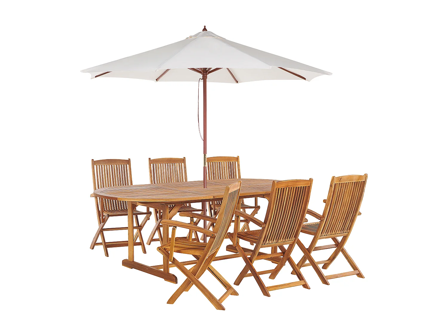 Set da pranzo da giardino 6 posti MAUI con Ombrellone (12 opzioni) Legno d'acacia Marrone chiaro