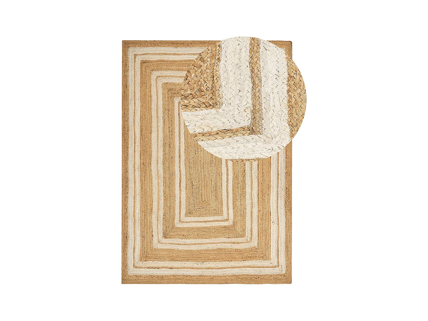Teppich Jute beige rechteckig 160x230 cm geometrisches Muster geflochten Elmali