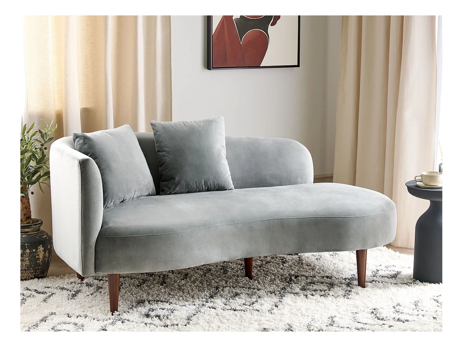 Chaise longue côté droite CHAUMONT Velours Gris clair