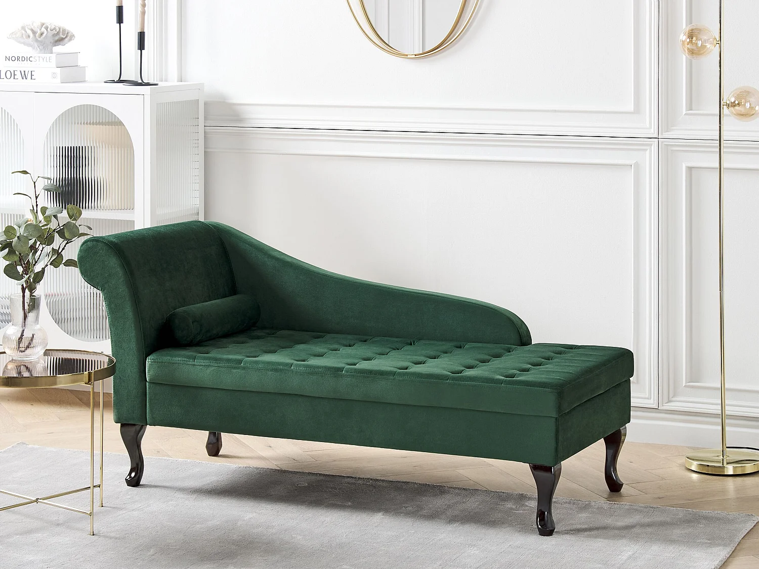 Chaise longue côté droite PESSAC Velours Vert foncé avec rangement