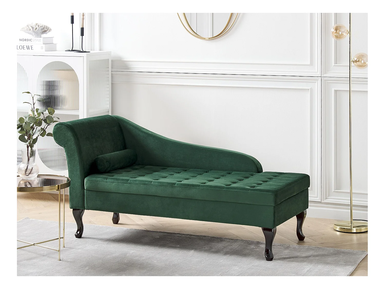 Chaise longue côté droite PESSAC Velours Vert foncé avec rangement