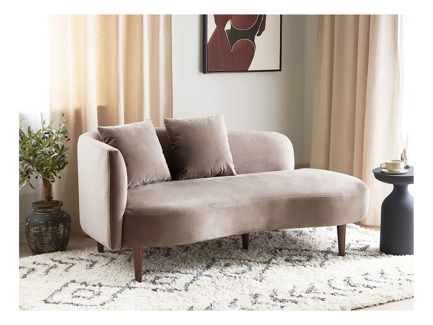 Chaise longue izquierdo CHAUMONT Terciopelo Gris pardo