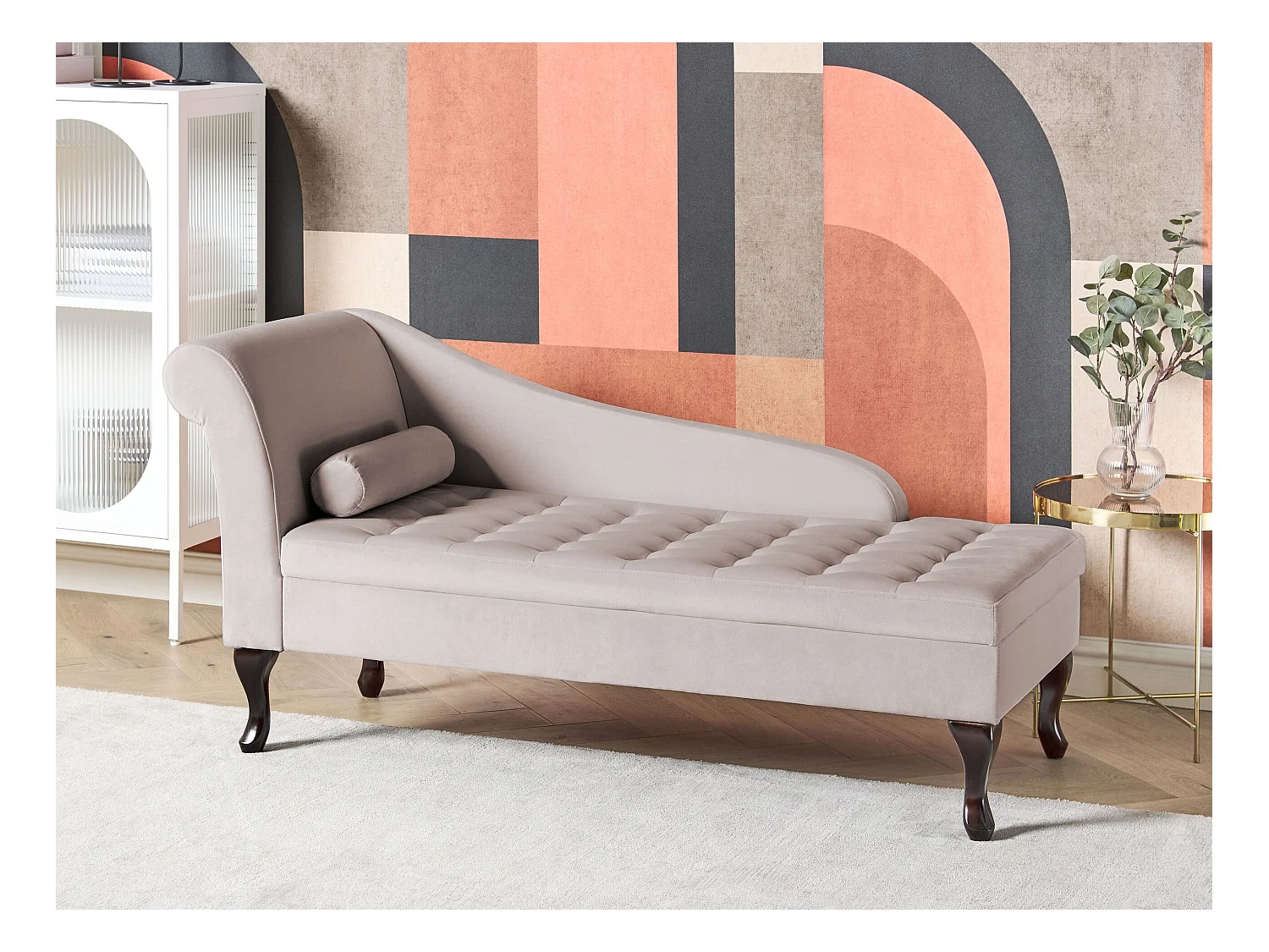 Chaise longue côté droite PESSAC Velours Beige avec rangement