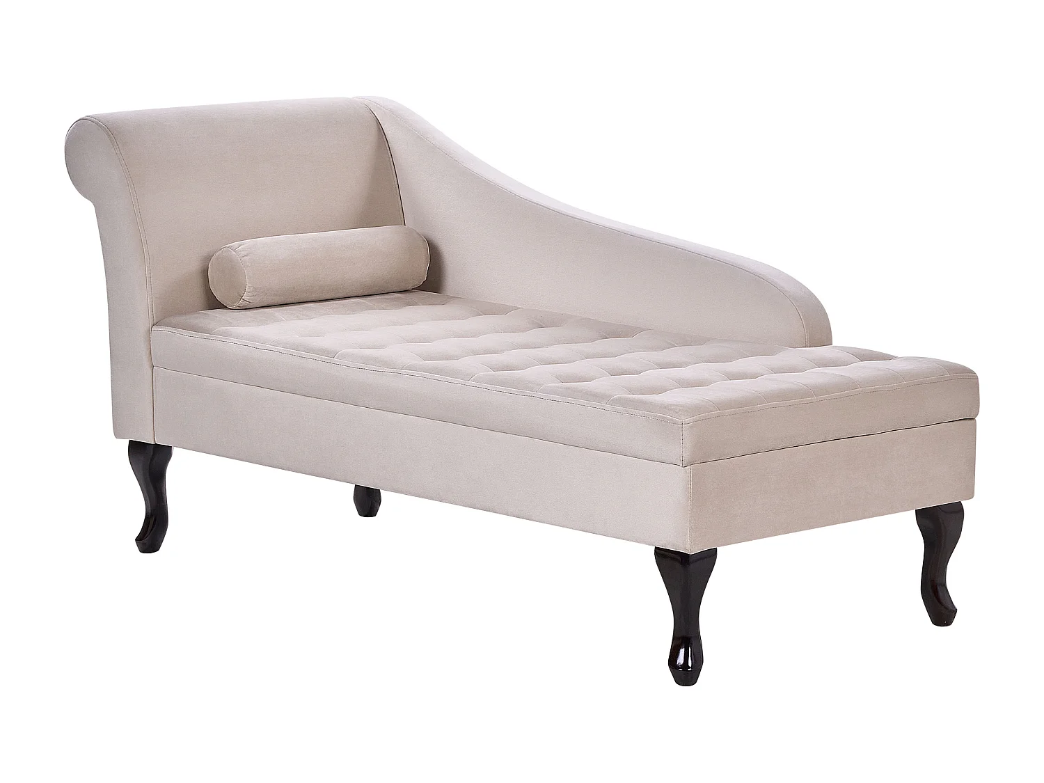 Chaiselongue linksseitig Samt beige mit Lehne Bettkasten Dekokissen Pessac