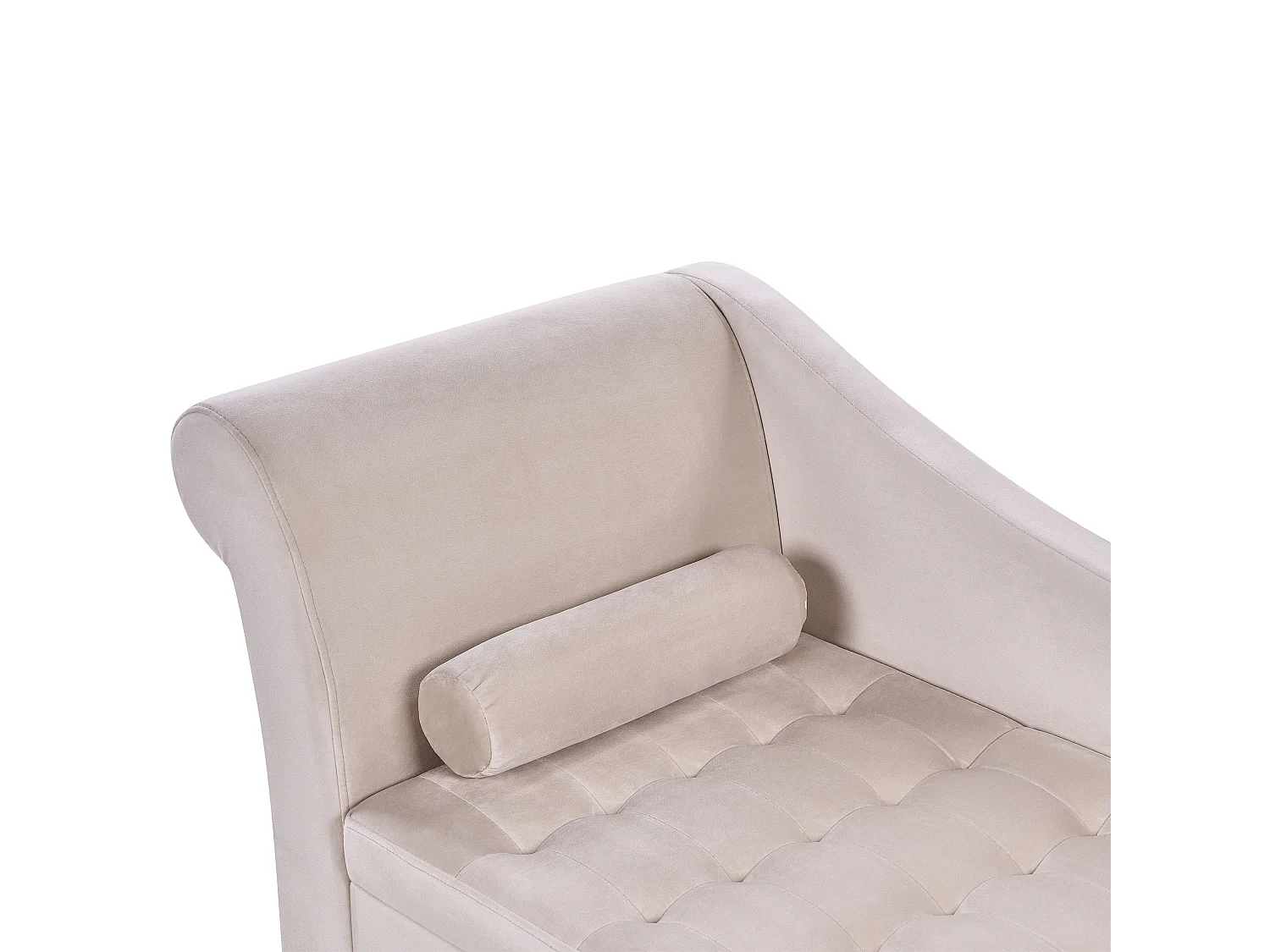 Chaiselongue linksseitig Samt beige mit Lehne Bettkasten Dekokissen Pessac