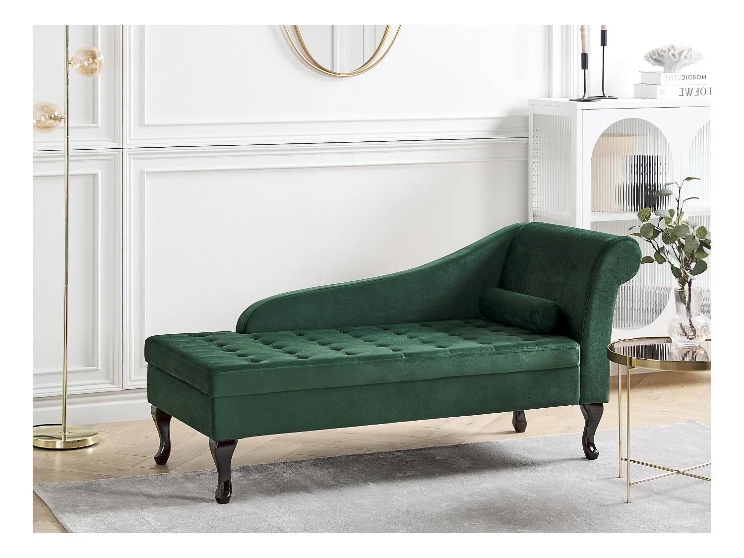Chaise longue côté droit PESSAC Velours Vert foncé avec rangement