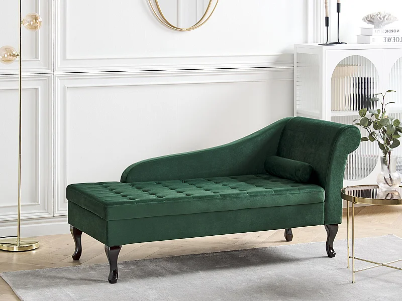 Chaise longue côté droit PESSAC Velours Vert foncé avec rangement