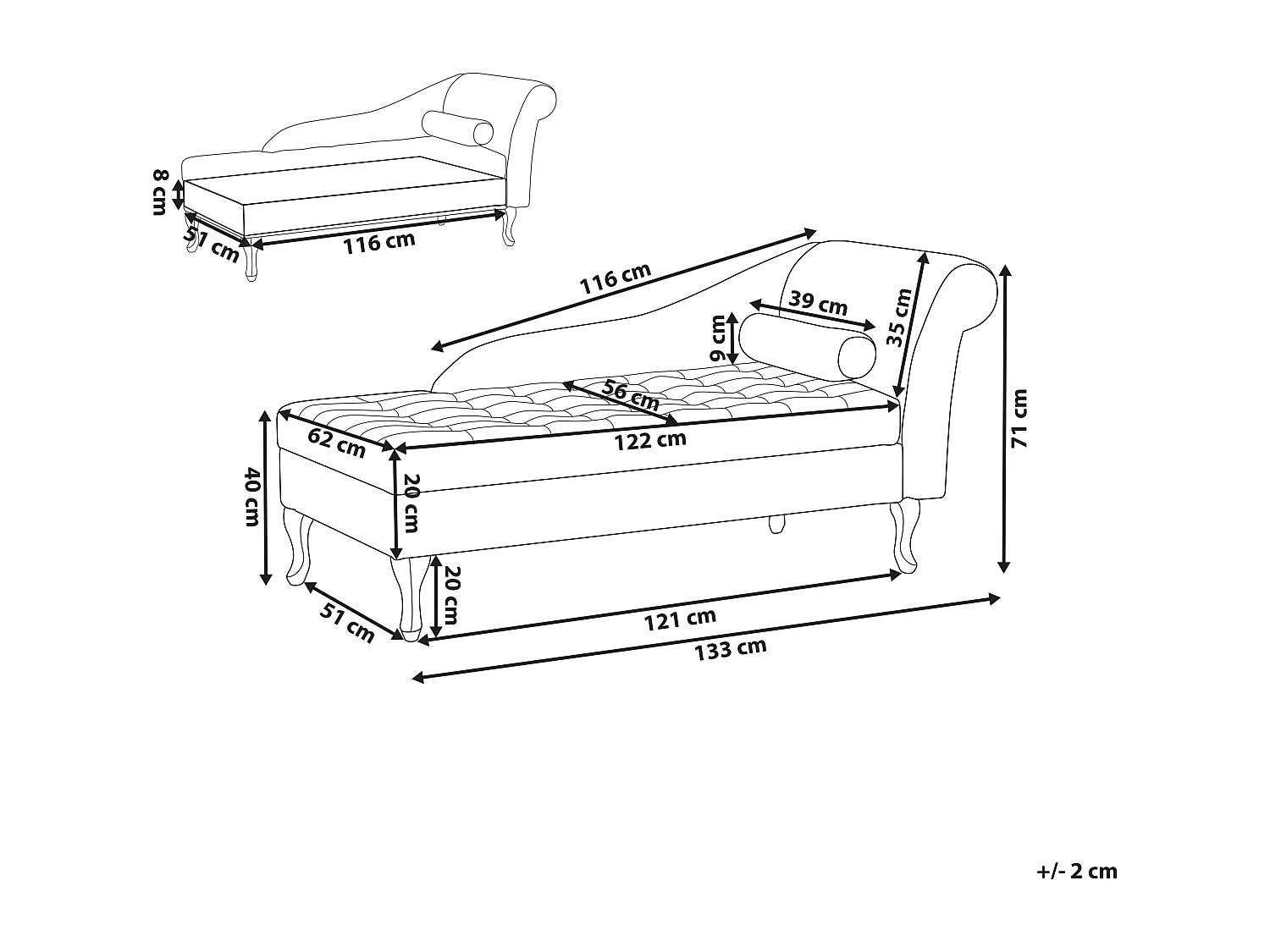 Chaise longue versione destra PESSAC Velluto Foglia di tè con contenitore