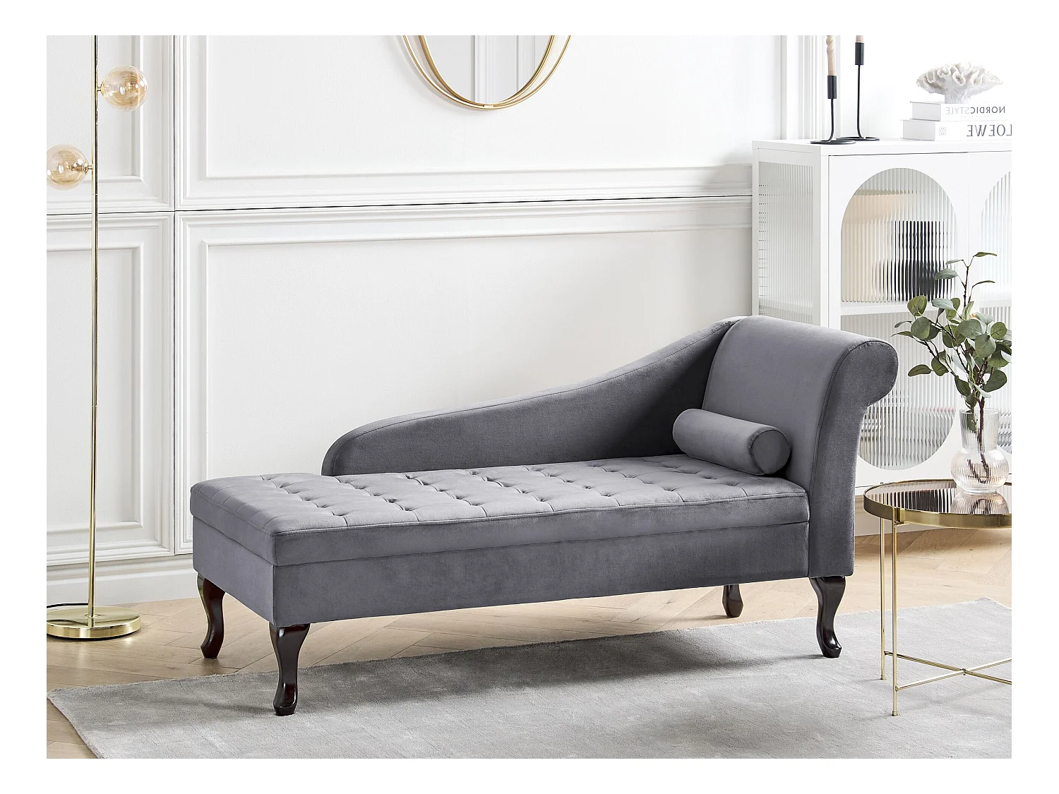 Chaise longue côté droit PESSAC Velours Gris foncé avec rangement
