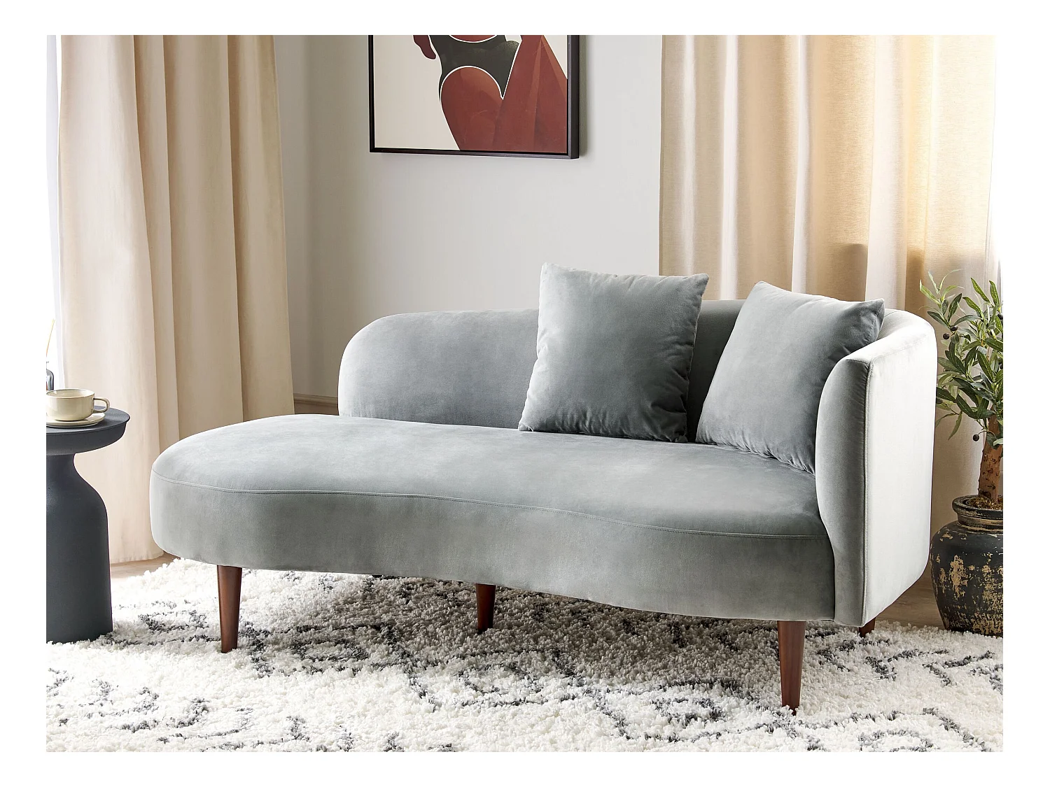 Chaise longue côté droit CHAUMONT Velours Gris clair