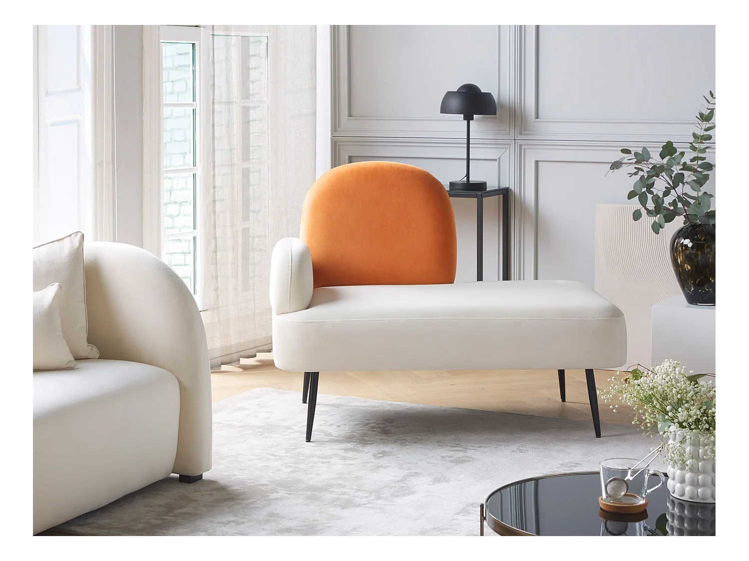 Chaise longue côté droite ARCEY Velours Orange