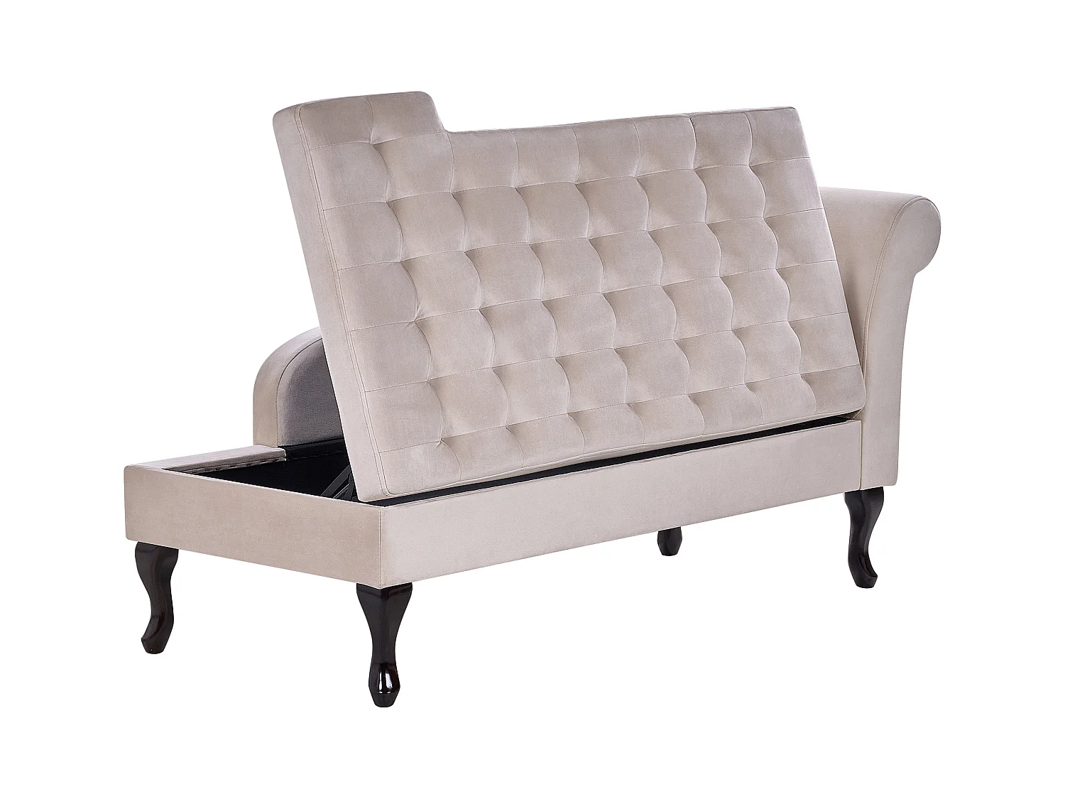 Chaise longue côté droit PESSAC Velours Beige clair avec rangement