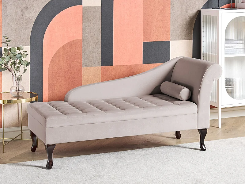 Chaise longue derecho PESSAC Terciopelo Beige claro con almacenaje