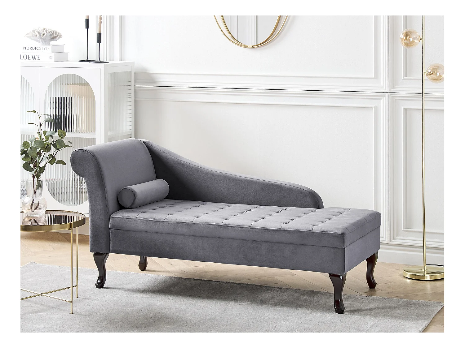 Chaise longue côté droite PESSAC Velours Gris foncé avec rangement