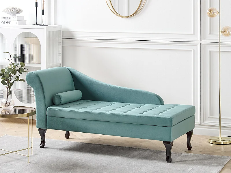 Chaise longue à esquerda PESSAC Veludo Azul esverdeado com arrumação