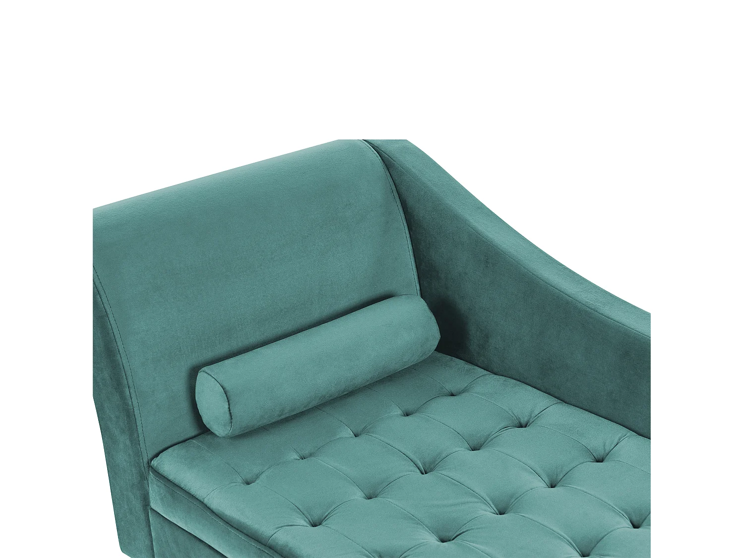 Chaiselongue linksseitig Samt blau grün Lehne Bettkasten Dekokissen Pessac