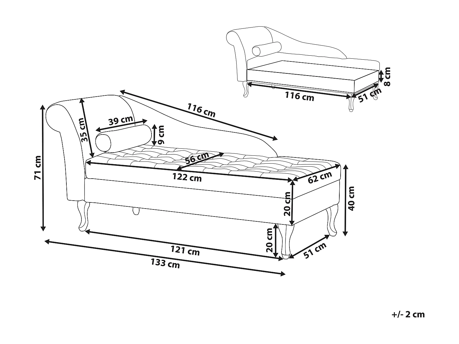 Chaiselongue linksseitig Samt blau grün Lehne Bettkasten Dekokissen Pessac
