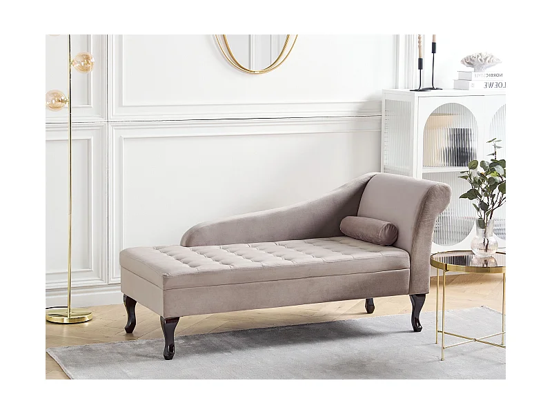 Szezlong prawostronny PESSAC Welur Beżowoszary ze schowkiem