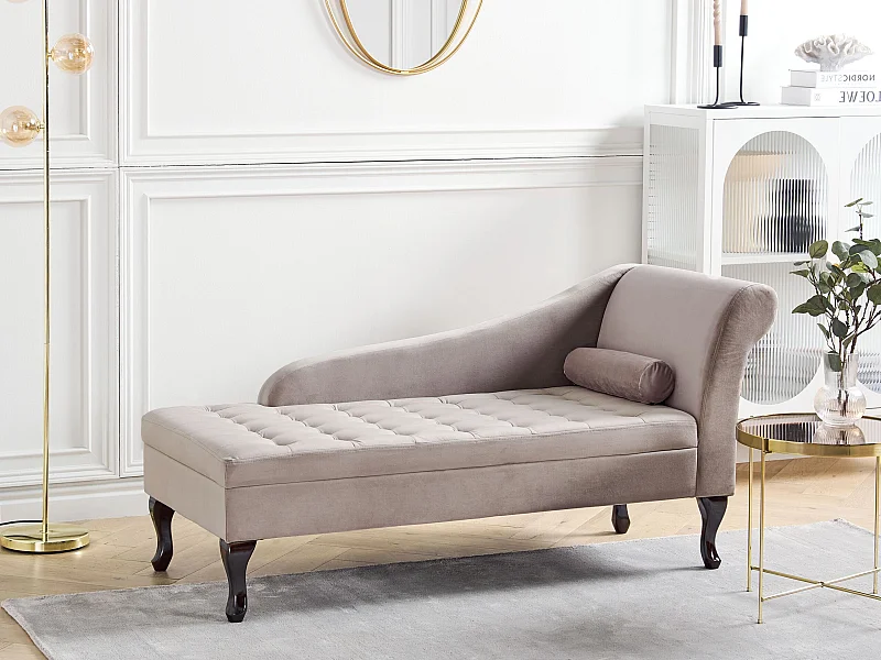 Chaise longue côté droit PESSAC Velours Taupe avec rangement