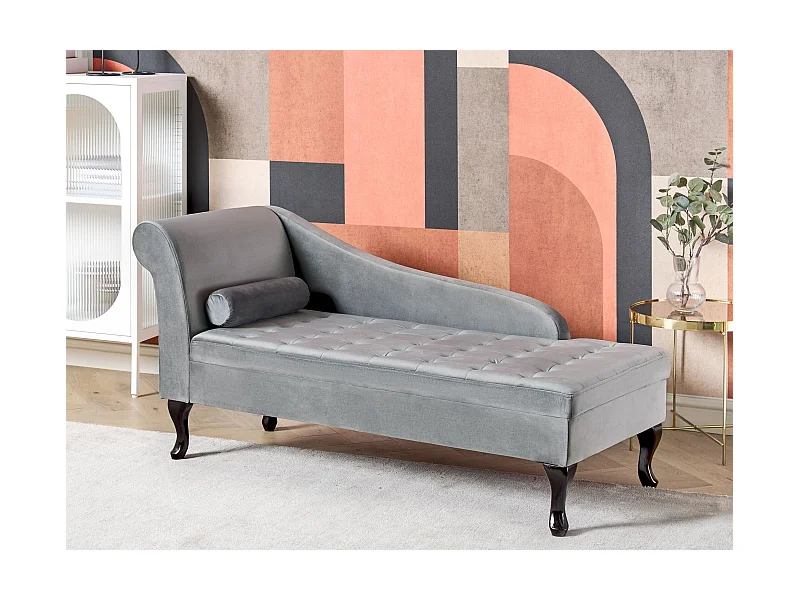 Chaise longue côté droite PESSAC Velours Gris clair avec rangement