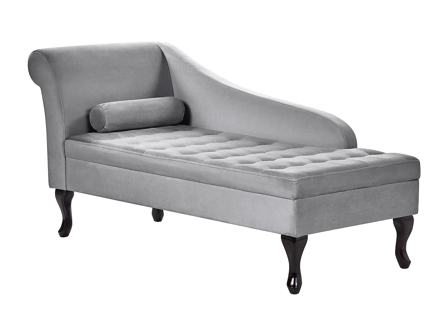 Chaise longue côté droite PESSAC Velours Gris clair avec rangement