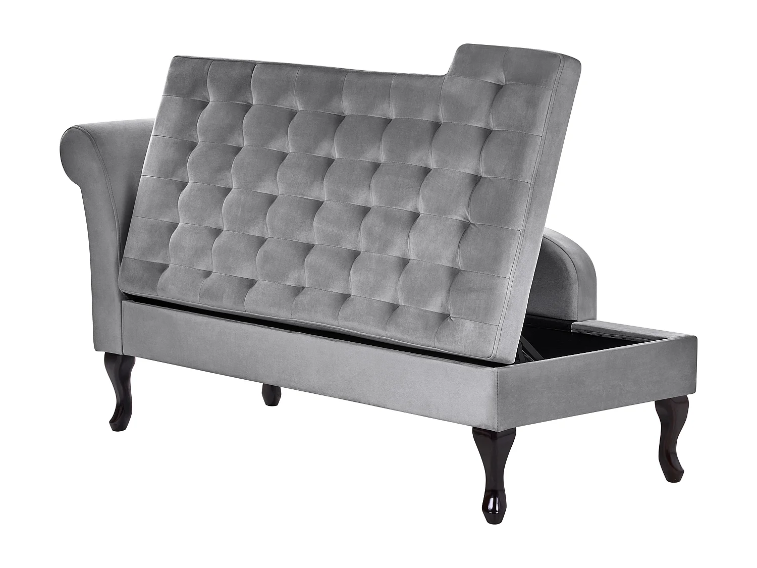 Chaise longue côté droite PESSAC Velours Gris clair avec rangement