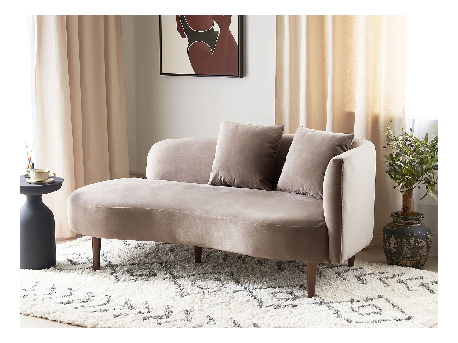 Chaise longue côté droit CHAUMONT Velours Taupe