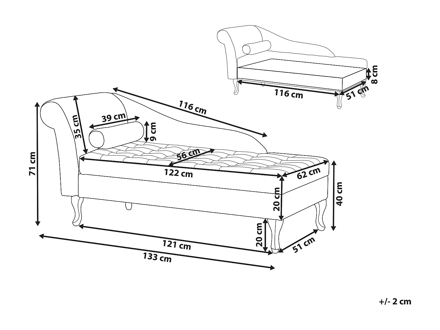 Chaise longue à esquerda PESSAC Veludo Taupe com arrumação