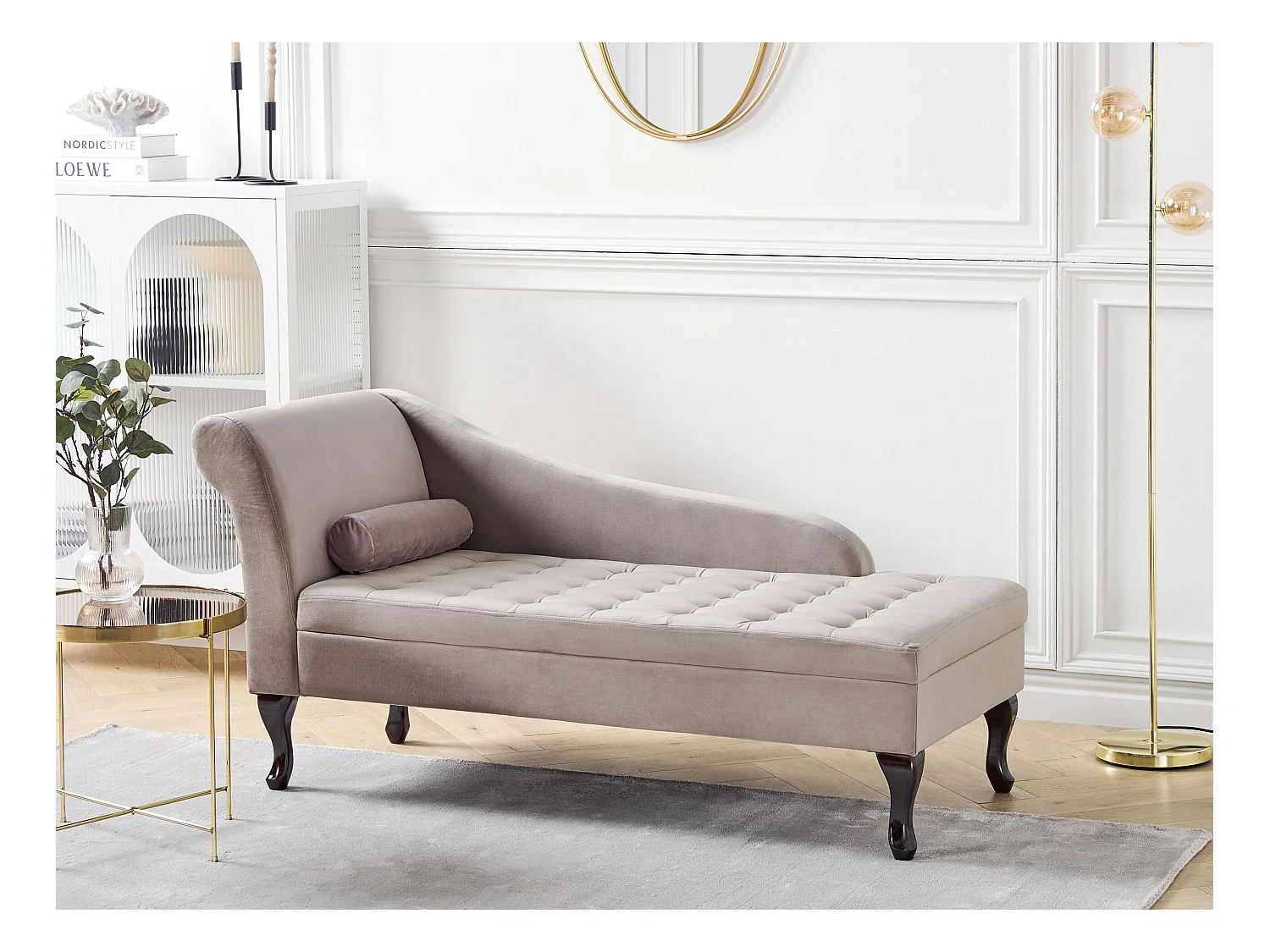 Chaise longue côté droite PESSAC Velours Taupe avec rangement