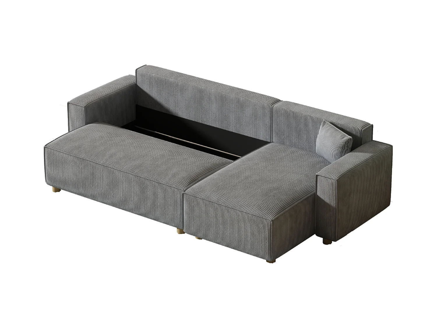 Sofá esquinero convertible en pana gris claro COSY