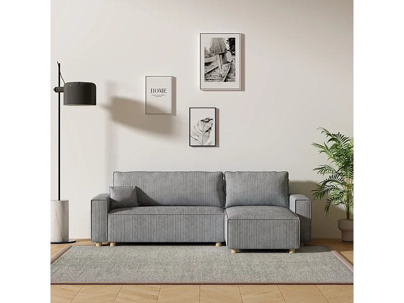 Canapé convertible d'angle en velours côtelé gris clair COSY